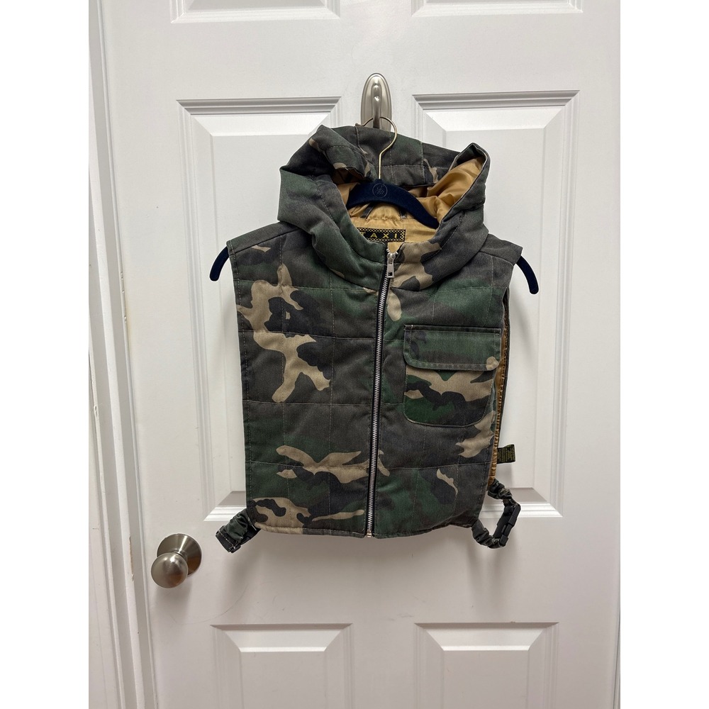 Taxi Mens Camo Hooded Vest Medium Woodland Tactical Utility Quilted Zip Up